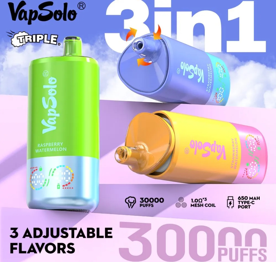 Vapsolo Triple 30000 Puffs Vape - Bl&aring; Hindb&aelig;r: En Perfekt Kombination af Smag og Teknologi